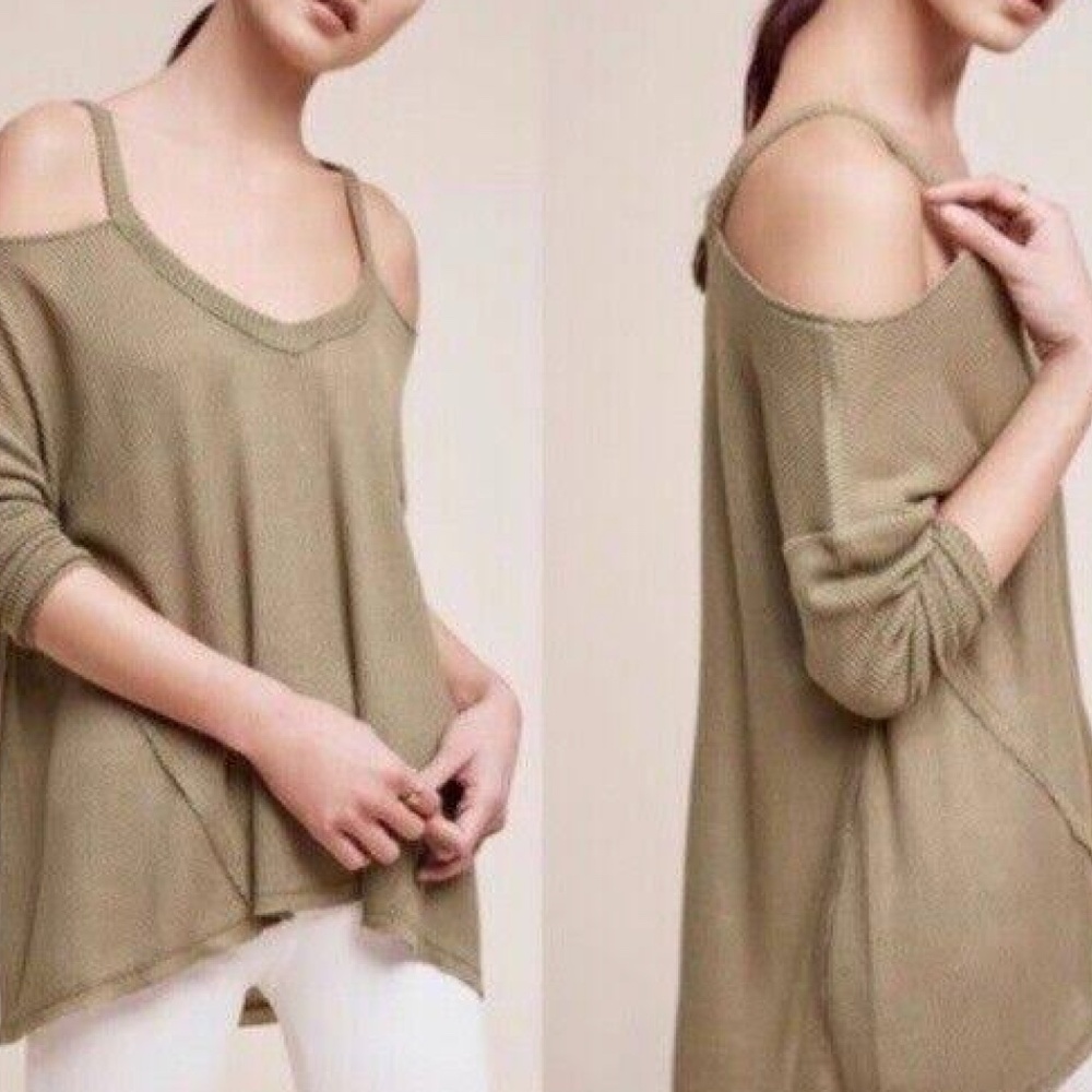 Anthropologie Deletta Cold Shoulder Sweater Top